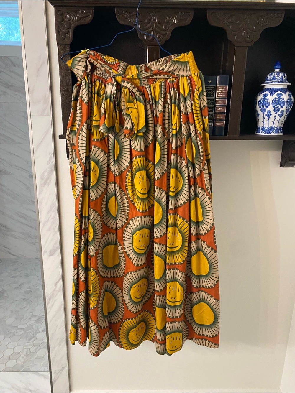 Jasmine Yellow & Rust Printed Maxi Skirt with Tie Waist